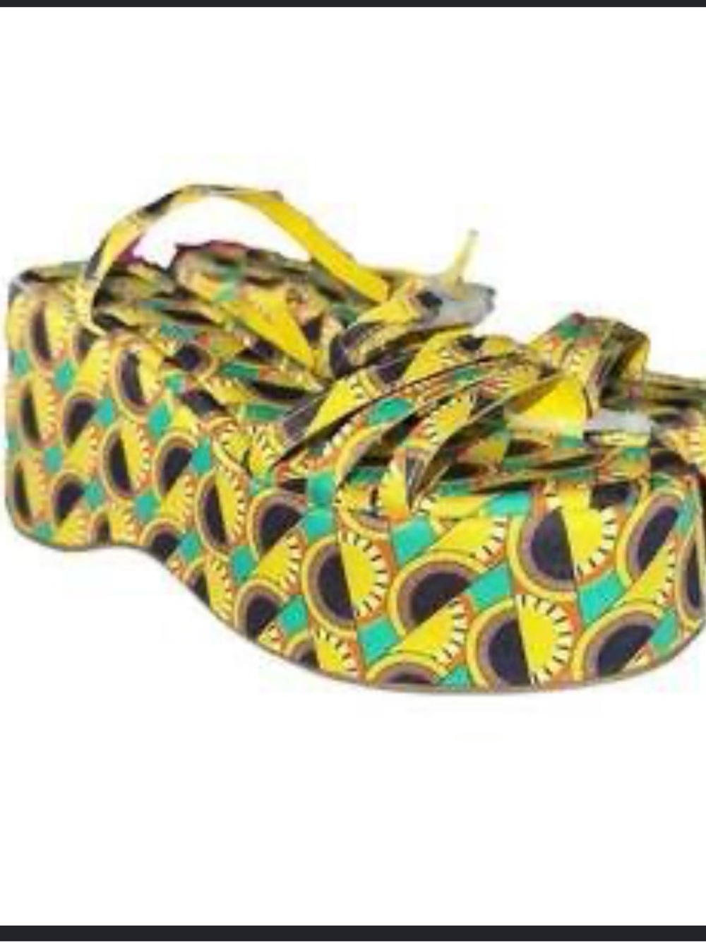 Unilady Patterned Yellow Slingback Platform Sandals